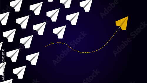 Fényképezés Leadership concept with standout paper airplane breaking formation and following