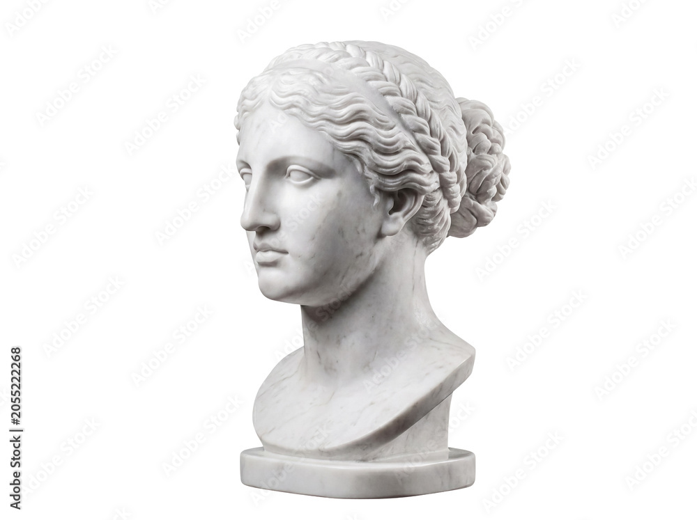 Ταπετσαρία Pristine 3D render of a classical white marble bust of a young woman, featuring braided hair and a dignified gaze