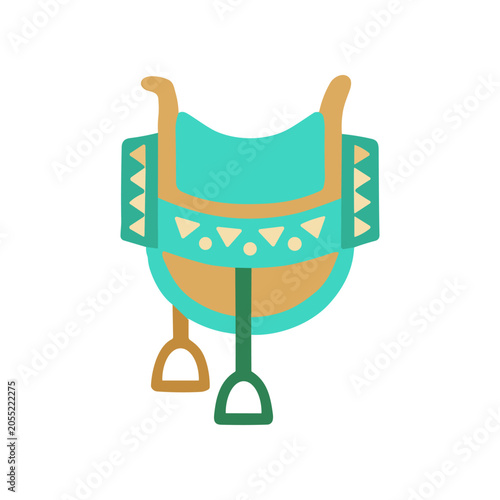 Obraz na plátne Colorful saddle with stirrups isolated.