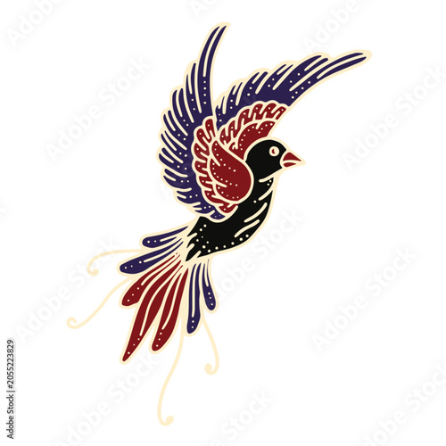 Traditional batik bird illustration featuring elegant cultural patterns and artistic heritage design