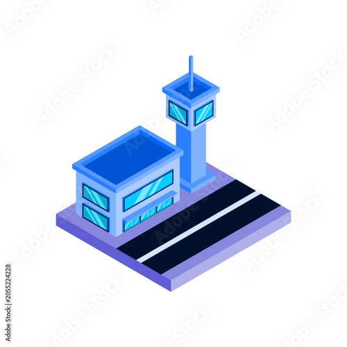 Isometric Control Tower Vector Icon Illustration.