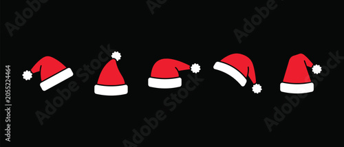 Animated santa hats sequence five frames of a falling christmas hat illustration