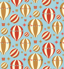 Fototapete Heißluftballon Retro Heißluftballons rot beige auf hellblauem Hintergrund  © Lola