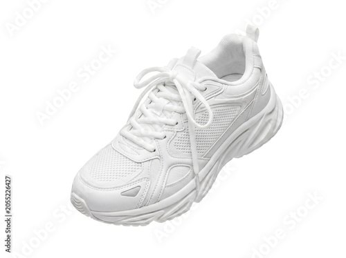 Stylish white chunky athletic sneaker for active lifestyles and modern fashion, isolated on transparent background.
