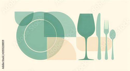 Elegant dining set featuring a wine glass, fork, knife, and spoon with a stylized letter o