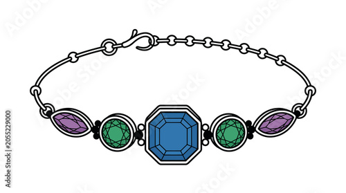 Elegant Silver Bracelet with Blue Green and Purple Gemstones.