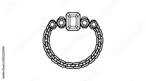 Elegant Emerald Cut Diamond Ring with Chain Band.