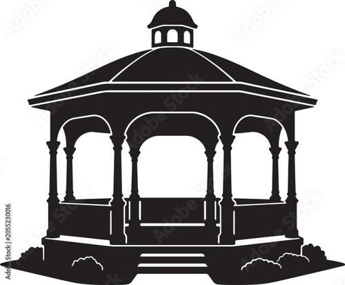 Quadro em tela Classic Black Silhouette Gazebo, Victorian Pavilion Structure, Outdoor Wedding V