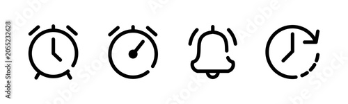 Alarm Clock, Reminder and Time Management Line Icons Set