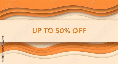 Promotional banner advertising up to fifty percent off discounts on products.