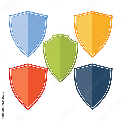 Set of colorful flat design shields on white background