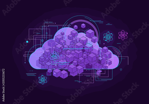 Abstract purple cloud quantum computing data illustration
