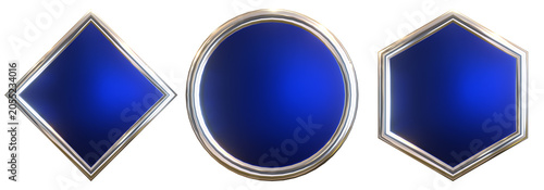 Luxury Silver and Royal Blue Metallic 3D Geometric Badge Set for Awards, Labels and Branding