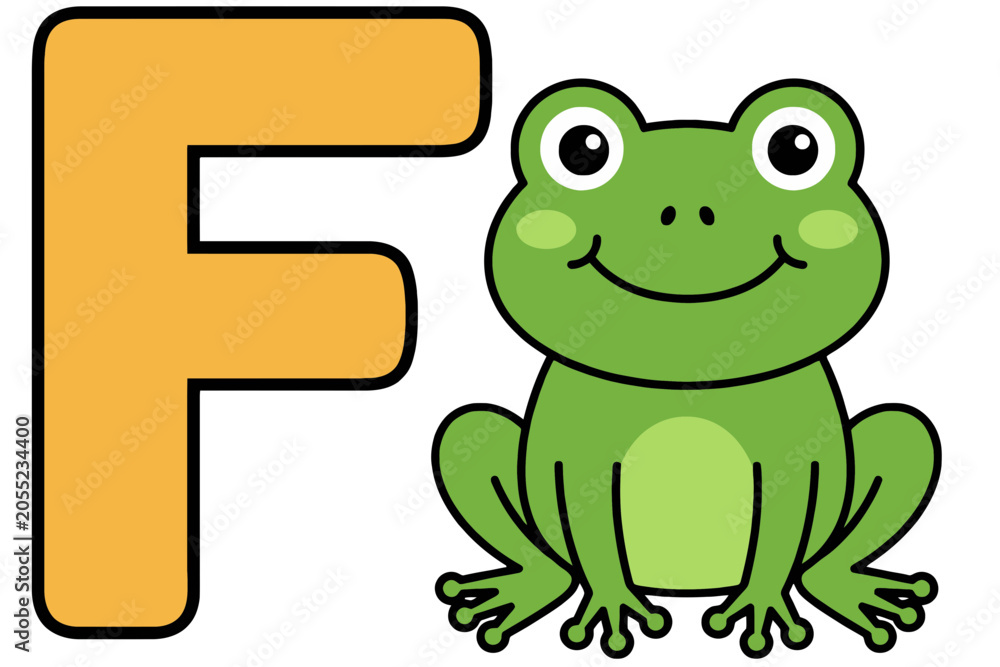 Naklejka premium Funny Frog Character with Letter F for Kids Education