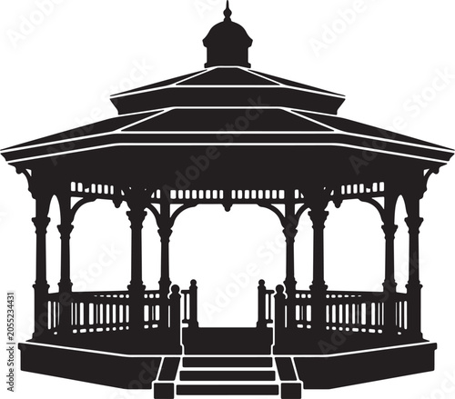 Fotografija Classic Black Silhouette Gazebo, Ornate Victorian Pavilion, Outdoor Wedding Venu