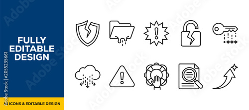 Obraz na płótnie Data warning risk assessment flat line art vector icon bundle illustration desig