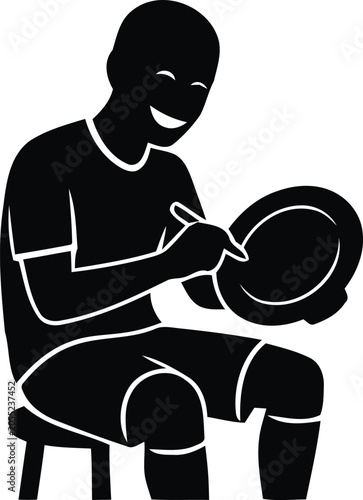 Foto Football Player Sitting and Signing Souvenir Plate Silhouette
