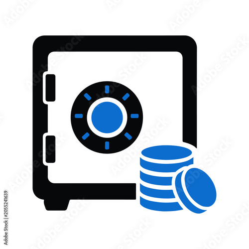  Financial safe icon with coins for secure accounting storage