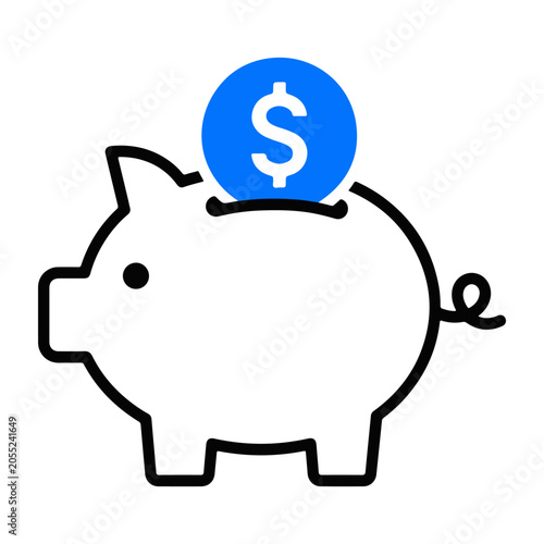 Piggy bank accounting icon with coin for savings management