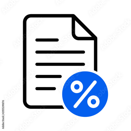 Tax document icon with percentage symbol for accounting concept