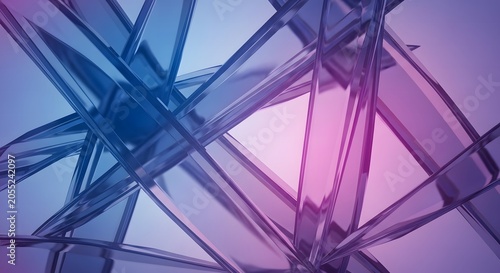 Abstract geometric metal structure with blue and pink light isolated on transparent background