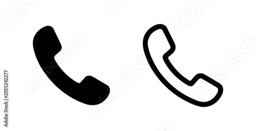 Foto Telephone receiver icon, black and white outline versions, for contact and communication
