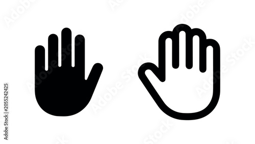 Fényképezés Stop hand icons in solid black and white outline, indicating halt or warning