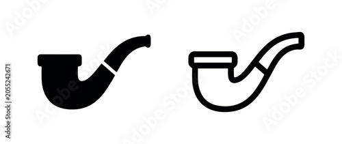 Photos Pipe icons: silhouette and outline of smoking pipe on white background