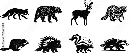 Photography A collection of wild woodland animal vector icons featuring stylized silhouettes
