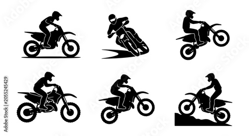 Foto Motocross Rider Silhouettes Set, Motorcycle Action Poses, Extreme Sport Vector G