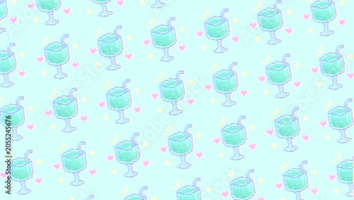 16:9 ピクセルアートな夏のしゅわしゅわドリンク壁紙★