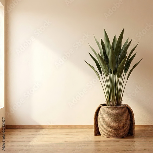 3D Vector Interior Mockup Wall with Iraqi Mudhif Planter