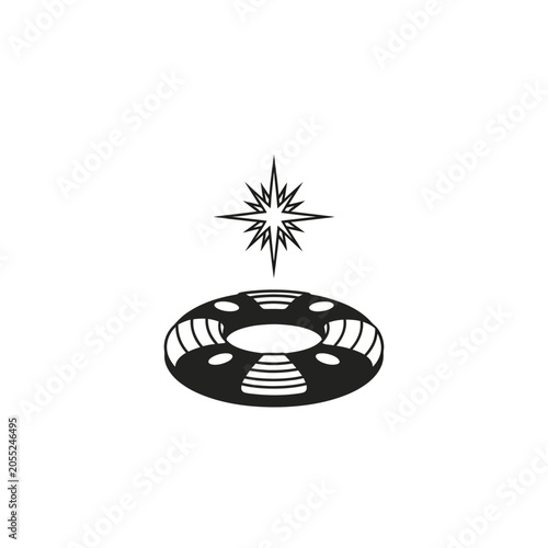 Black and white star and gear.
