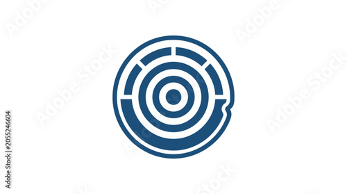 Blue circular maze logo symbol.