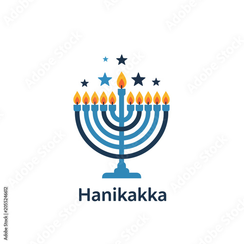 Blue Hanukkah Menorah With Stars.