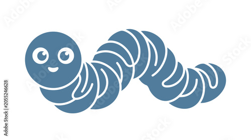 Blue cartoon smiling worm character.