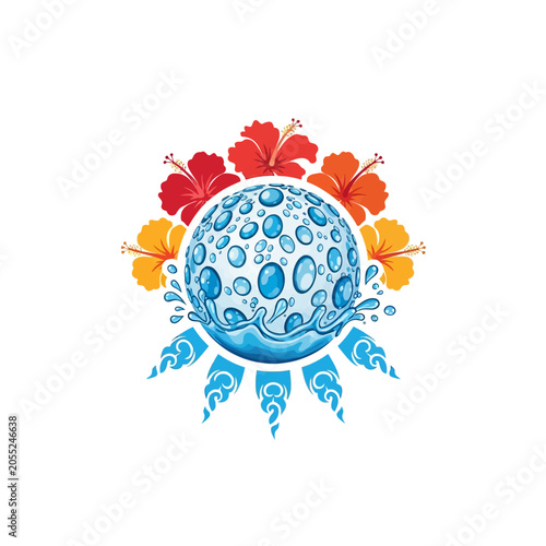 Blue globe with water droplets.