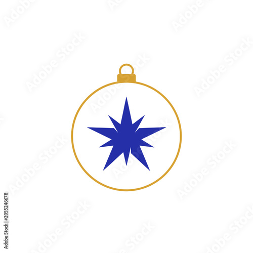 Blue star in gold circle.