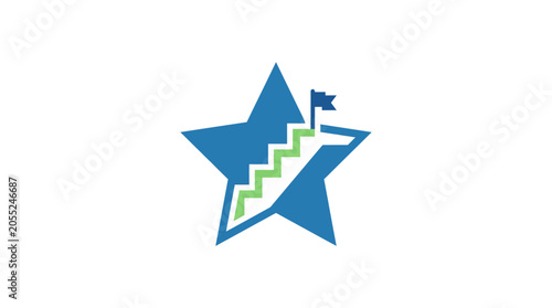 Blue star with green zigzag.