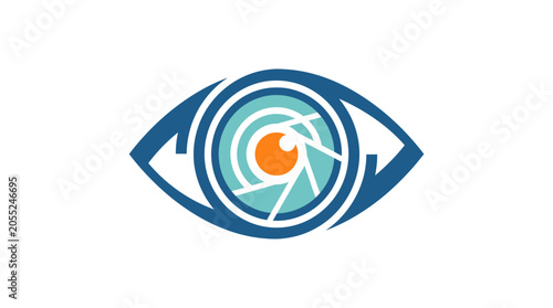 Blue eye with camera lens.
