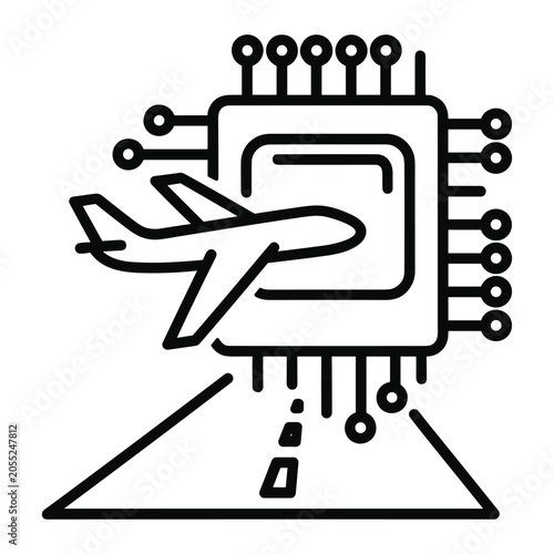 Billede på lærred Airplane travel technology integrated into microprocessor chip vector icon