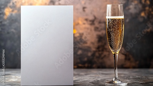New Year Card with a champagne glass on the right side and a writing space area on the left side for New Year's wishes