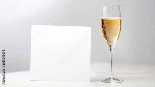 New Year Card with a champagne glass on the right side and a writing space area on the left side for New Year's wishes