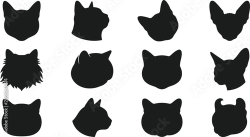 Bilde på lerret Cat head silhouette vector icon set featuring domestic kitten breeds profile vie