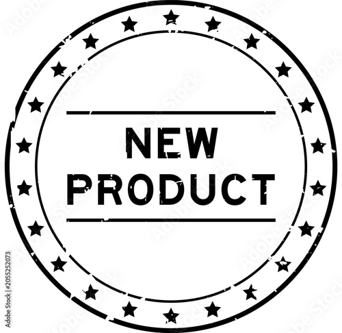 Grunge black new product word round rubber seal stamp on white background