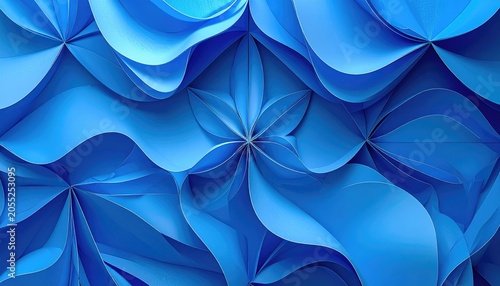 An abstract image featuring flowing, stylized petals in shades of blue. It gives a sense of depth and a floral pattern