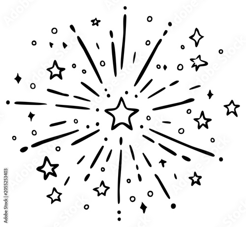 Hand drawn starburst explosion with smaller stars and dots