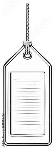 Blank hanging tag with lined area for text and attached rope for attachment