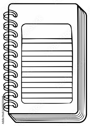 Line Art Illustration of a Spiral Bound Notebook with Blank Pages for Writing or Drawing