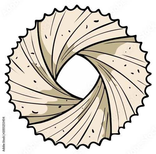 Stylized spiral flatbread or tortilla illustration with a ruffled edge